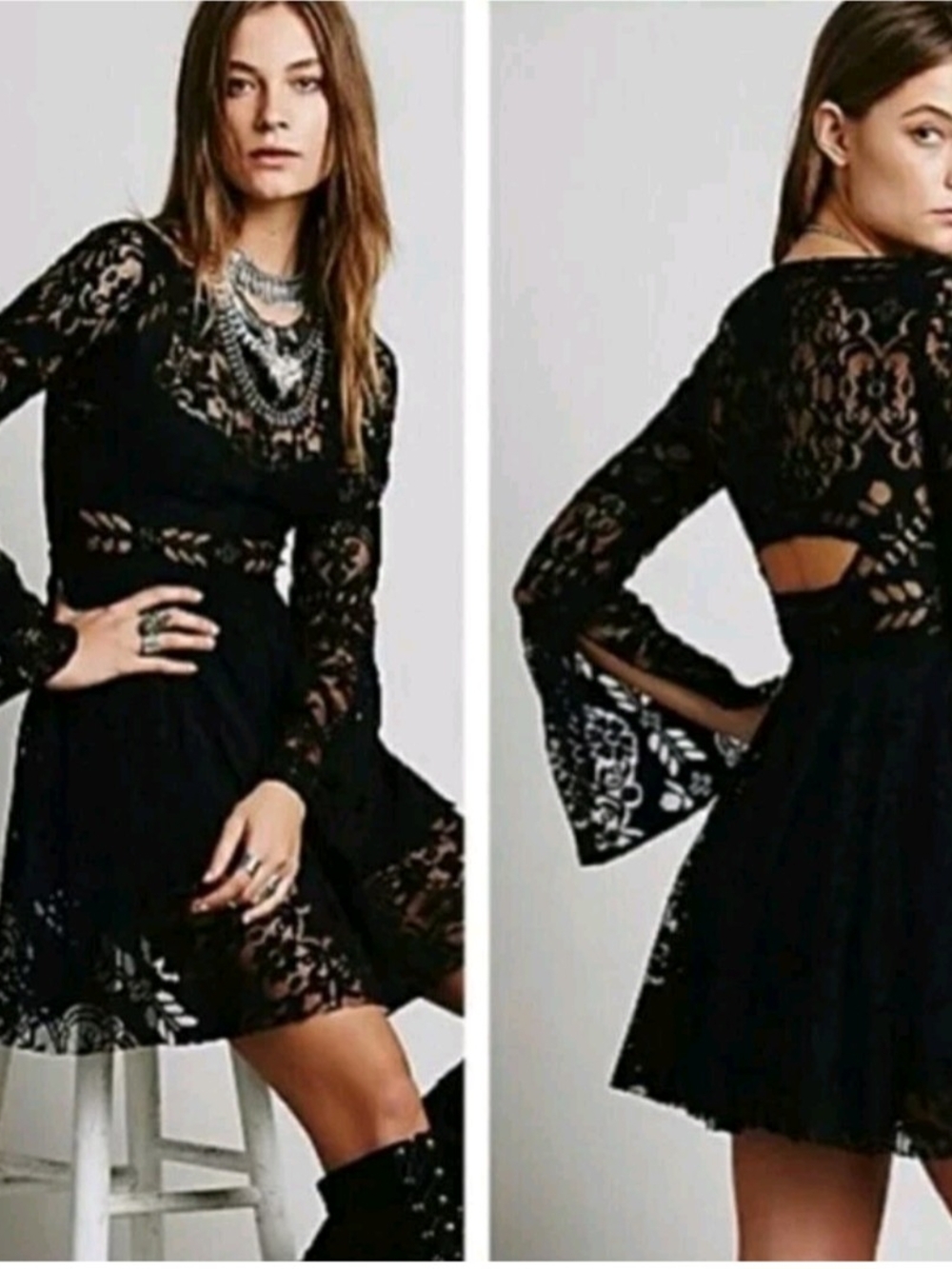 Free People Black Lovers Folk Dress Size 2